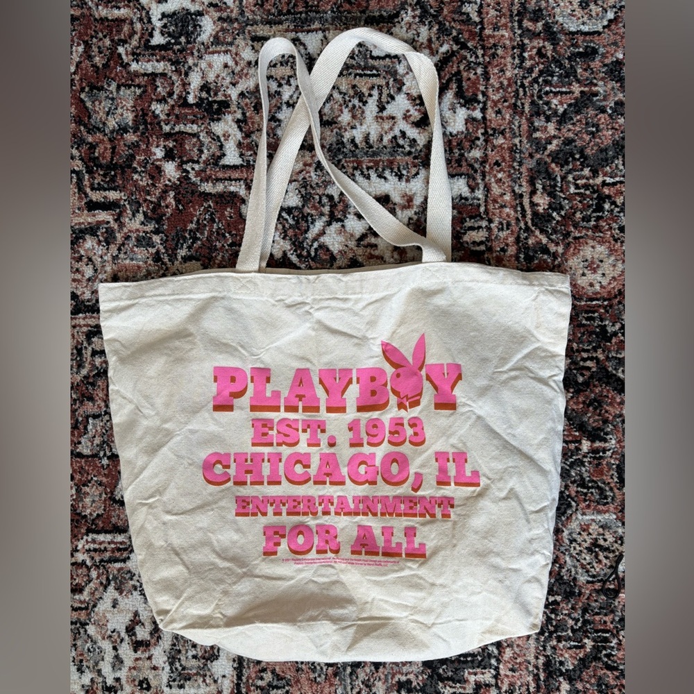 Urban Outfitters PLAYBOY Cream Tote with Pink Lettering